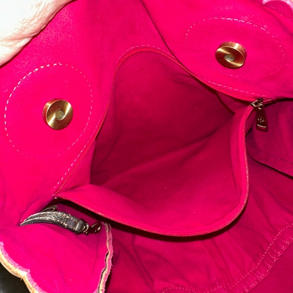 Patricia Nash tote teal/brown/gold 13 1/2 x 12 1/2 x 5 fuchsia/pink inter - Picture 7 of 11